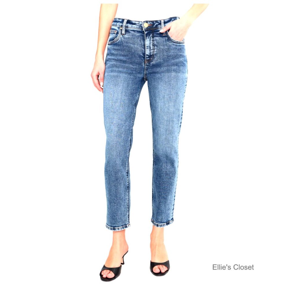 High Rise Fab Ab Mom Jean, Straight Leg, Cotton Blend